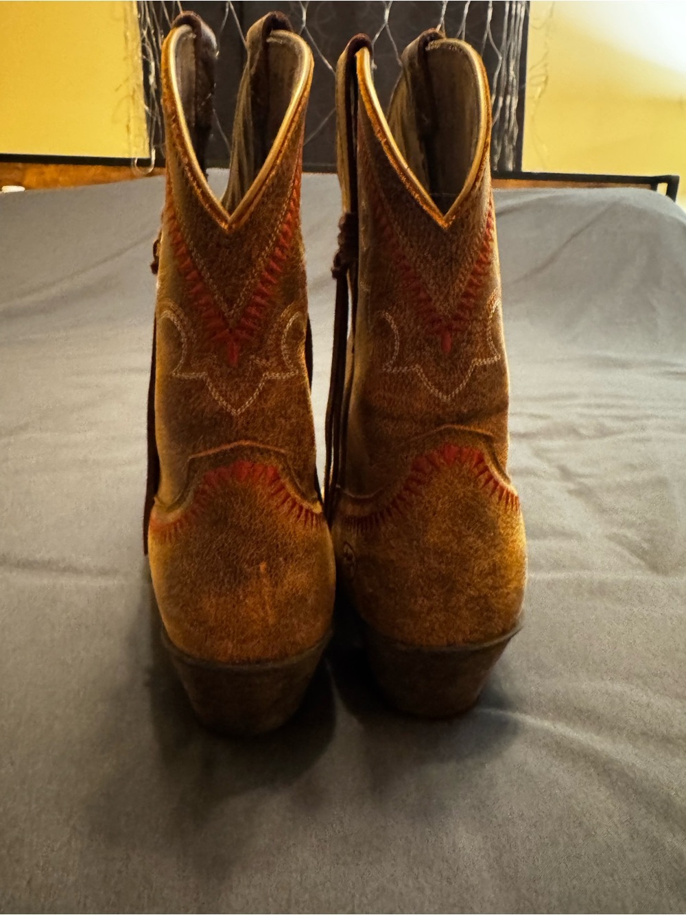 Ariat Brown Leather Western Heeled Boots with Red Stitching - Picture 7 of 10
